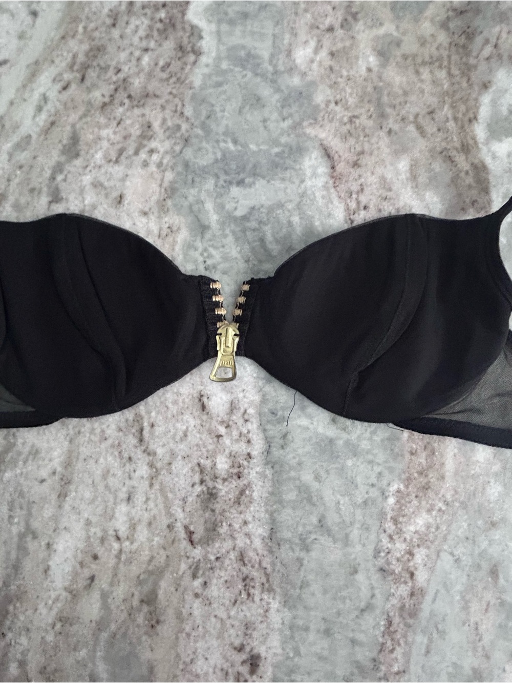 Black faux Front-Zip Bra with Gold look Hardware